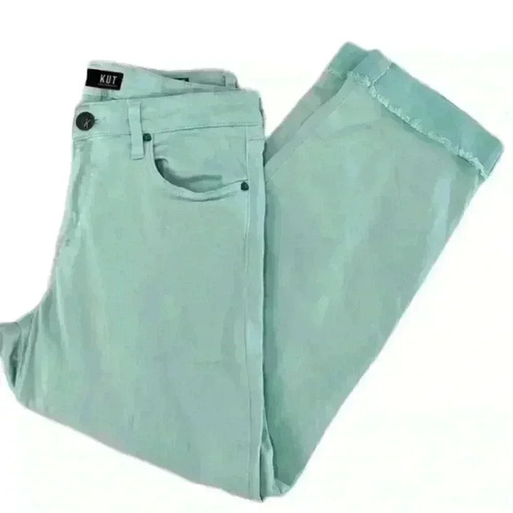 KUT  FROM THE KLOTH AMY AQUA STRAIGHT LEG CROPPED ROLLED CUFFED HEM SZ. 8 - Picture 5 of 9